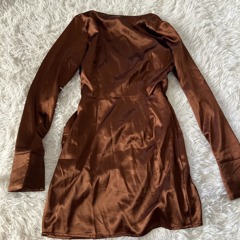 Satin Wrap Romper in Chocolate Brown - Picture 5 of 5